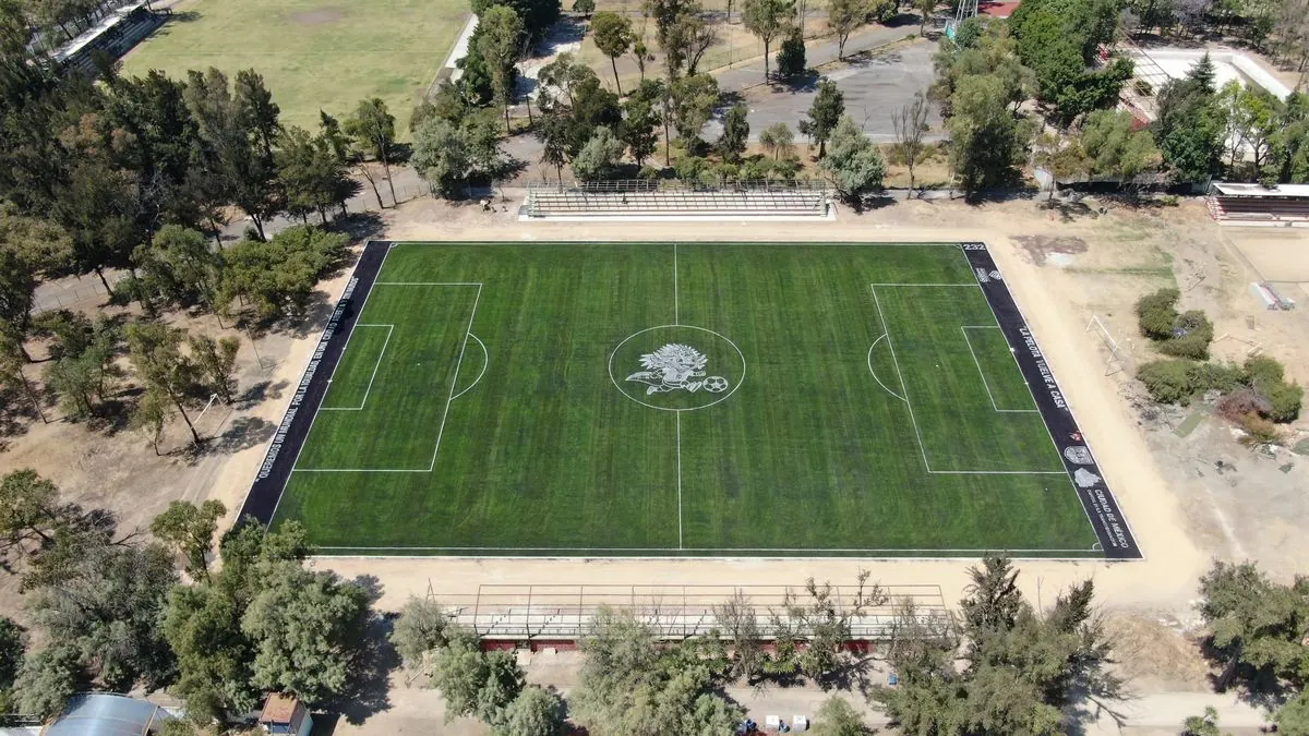 pasto sintético instalado para cancha de futbol con líneas de juego