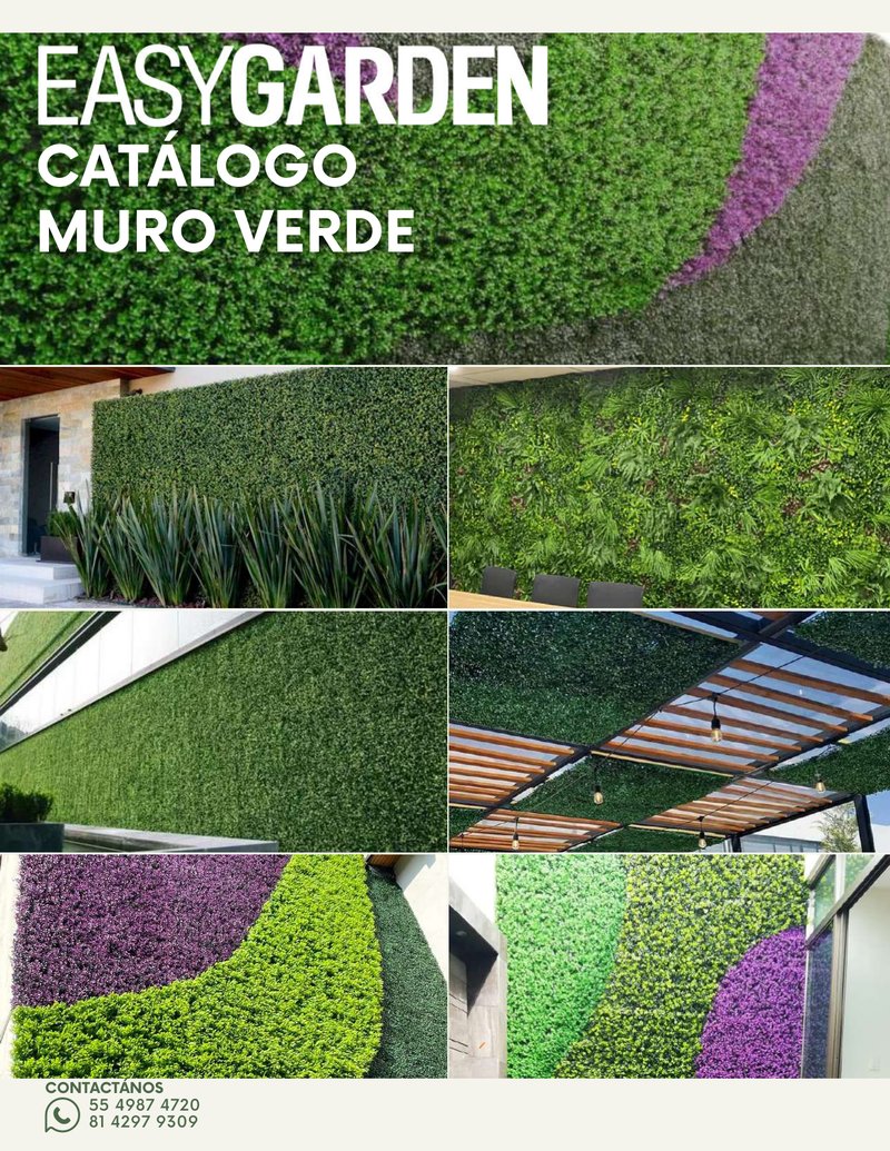 portada del catálogo EasyGarden Muro Verde 2026 con 7 proyectos reales de muros verdes decorativos · Sportmaster México