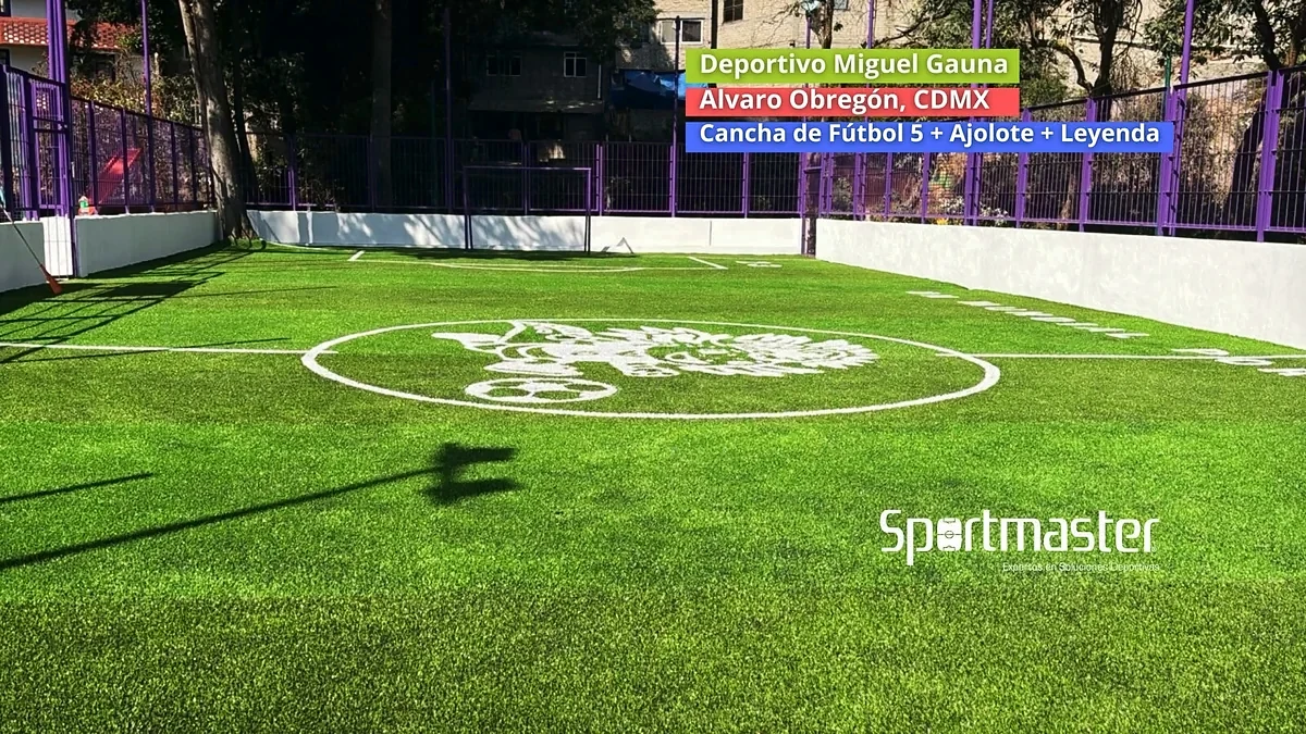 Detalle del pasto sintético de la cancha de fútbol 5 en Álvaro Obregón, Ciudad de México