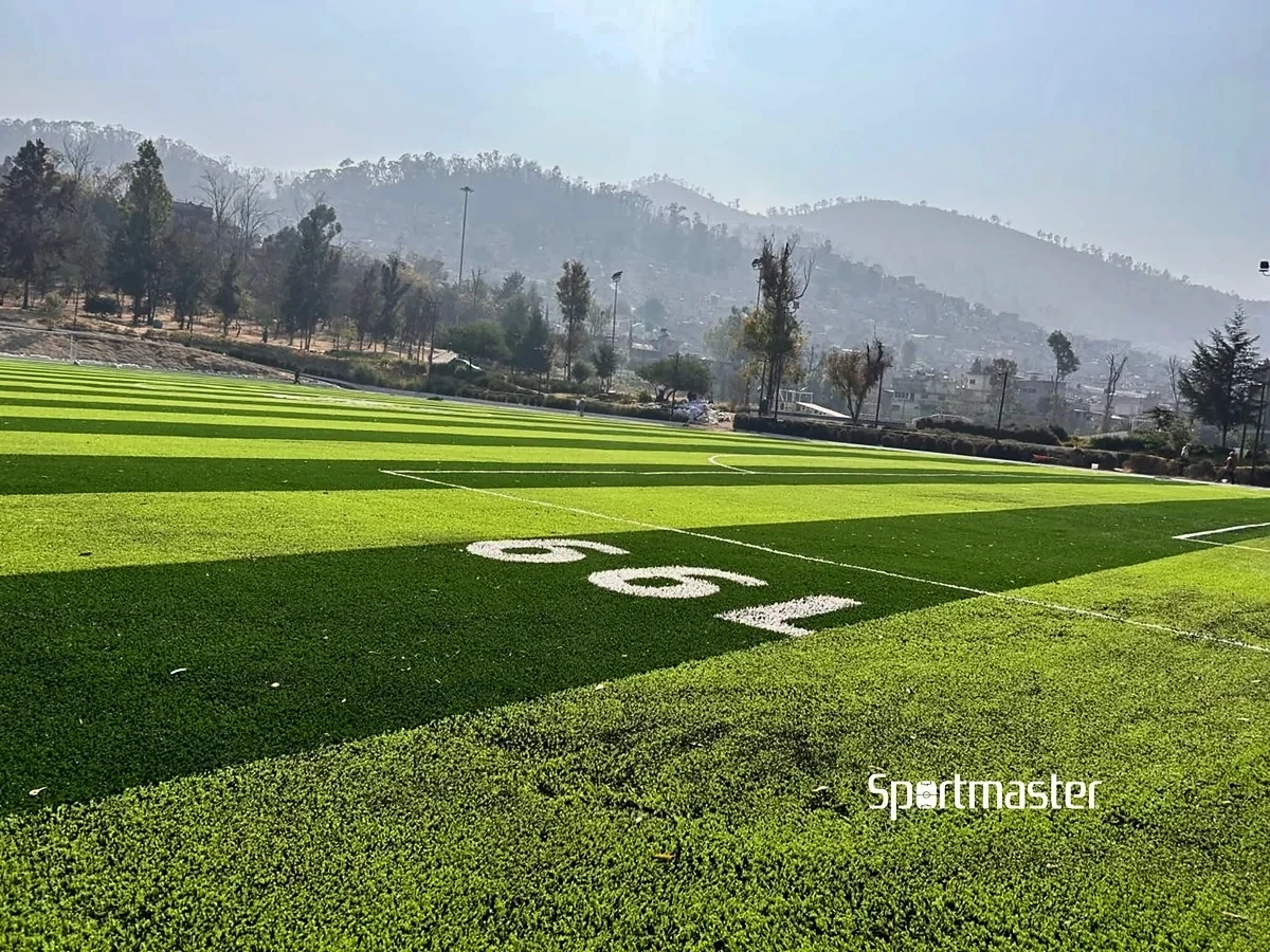 Cancha de fútbol 7 con pasto sintético en Deportivo El Vivero Coautepec, Gustavo A. Madero, Ciudad de México: pasto sintético deportivo recién cepillado