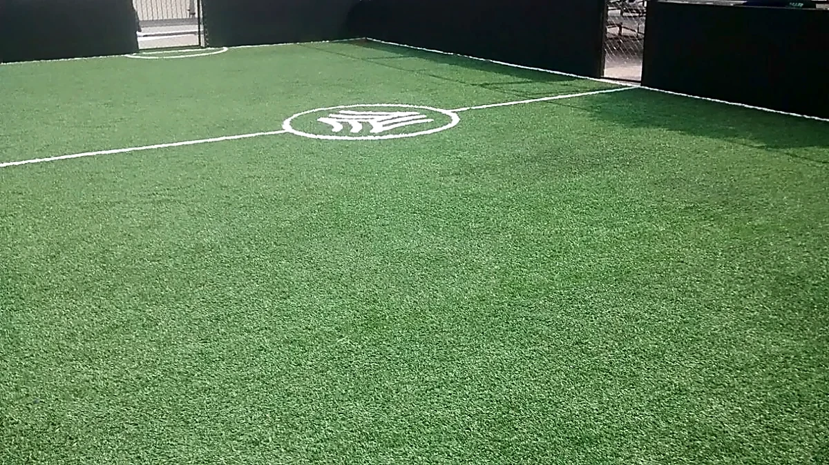 Cancha de fútbol rápido con pasto sintético en Cancha Adidas, Cuauhtémoc, Ciudad de México: la cancha desde la línea lateral
