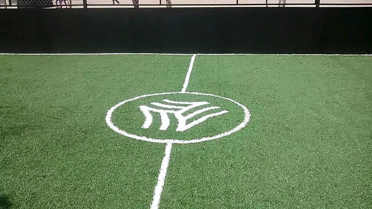 Cancha de fútbol rápido con pasto sintético en Cancha Adidas, Cuauhtémoc, Ciudad de México: la cancha desdel fondo