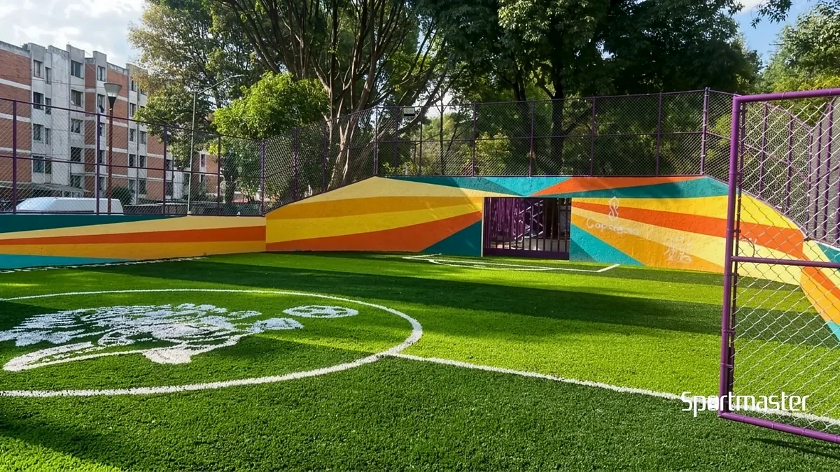 Cancha de fútbol rápido con pasto sintético en Cancha Calz. Puente de Guerra, Azcapotzalco, Ciudad de México: otra vista de la cancha