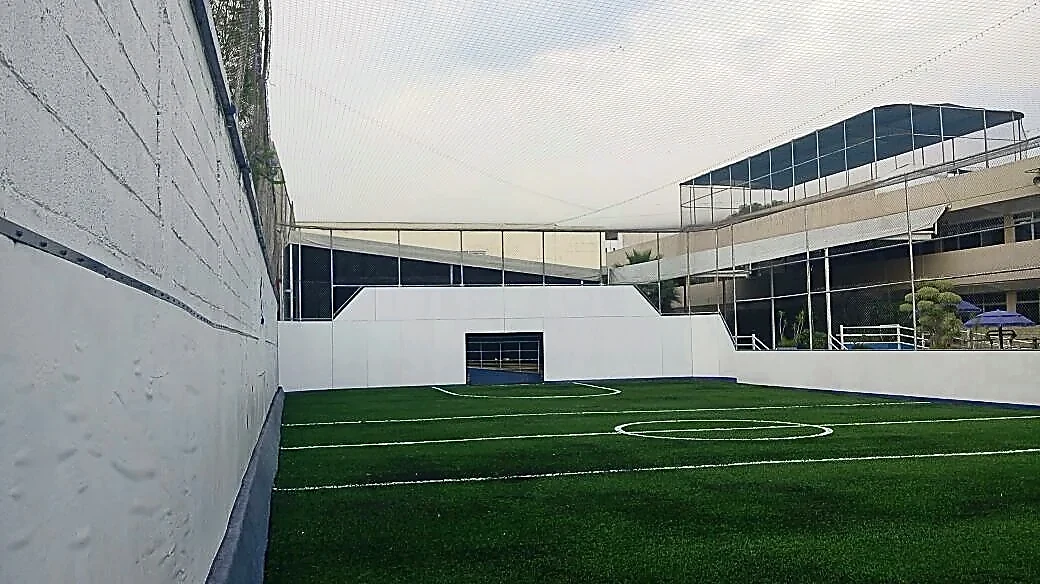Cancha de fútbol rápido con pasto sintético en Coyoacán, Ciudad de México: pasto sintético deportivo recién cepillado