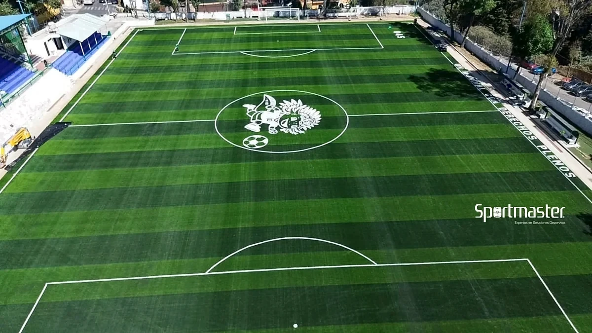 Cancha de fútbol soccer con pasto sintético en Deportivo Contreras, Magdalena Contreras, Ciudad de México: pasto sintético deportivo recién cepillado