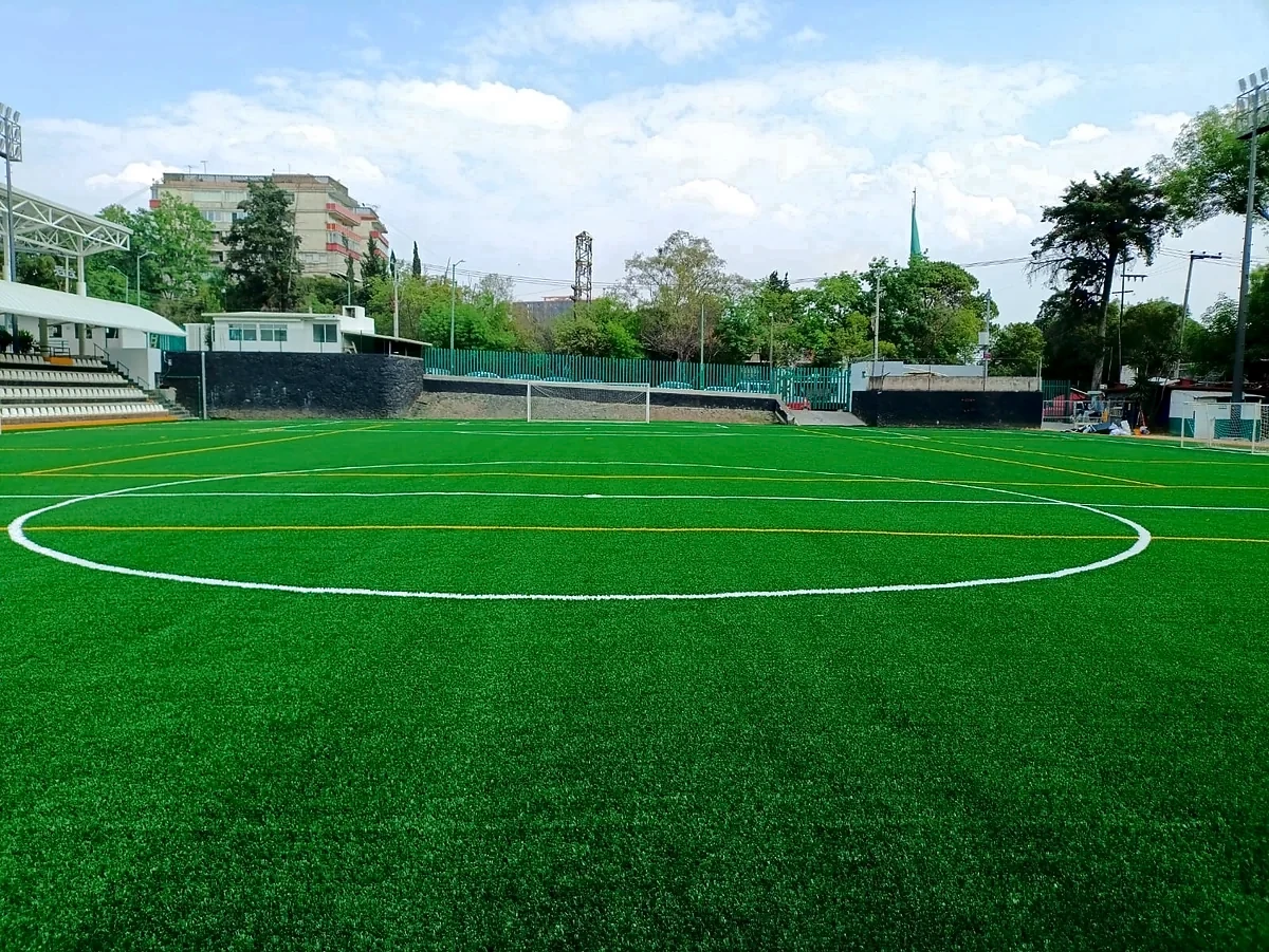 Cancha de fútbol soccer con pasto sintético en Unidad Deportiva Independencia, Magdalena Contreras