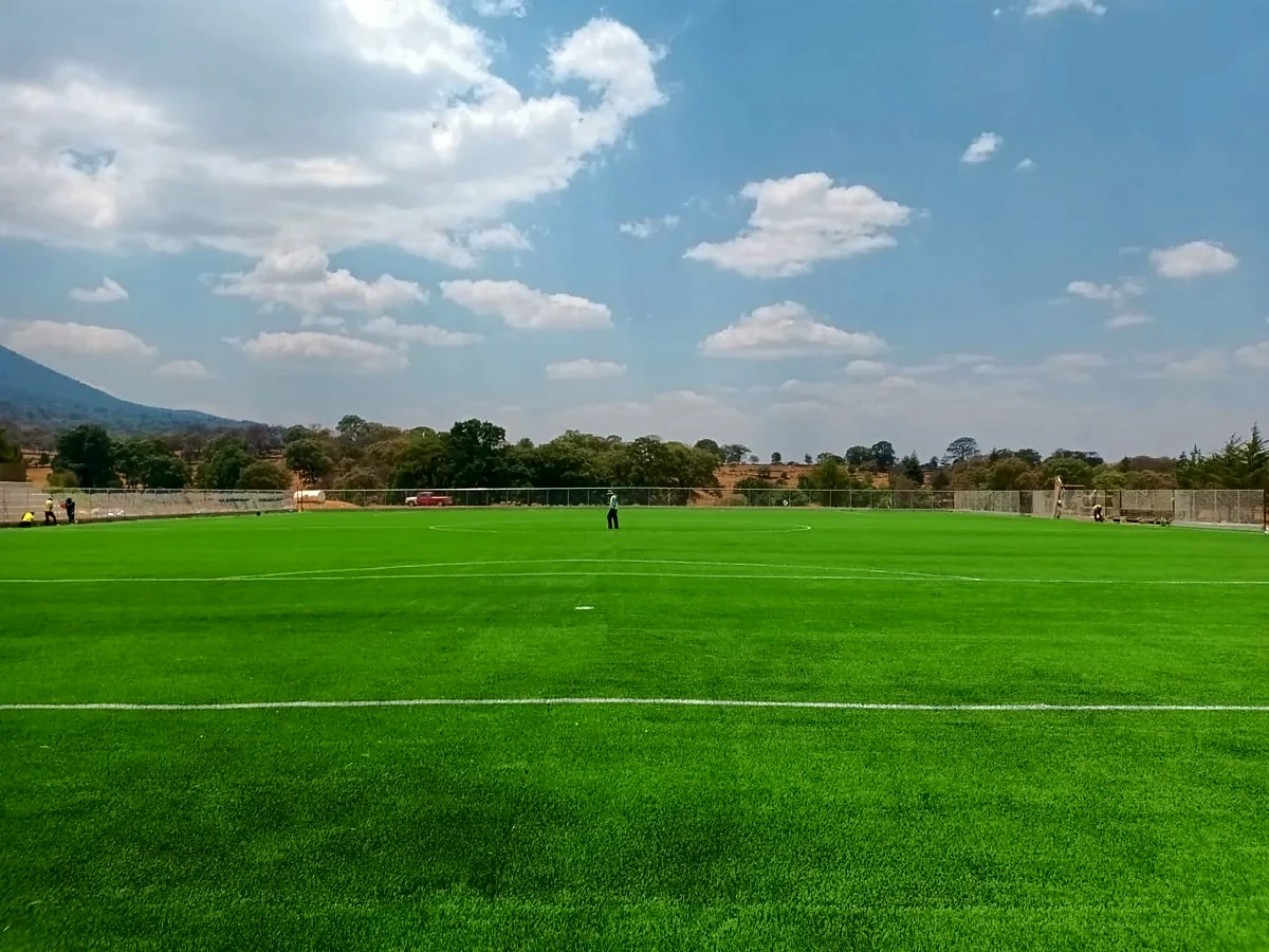 Cancha de fútbol soccer con pasto sintético en Cancha Futbol San Pedro del Rosal, Estado de México: pasto sintético deportivo recién cepillado