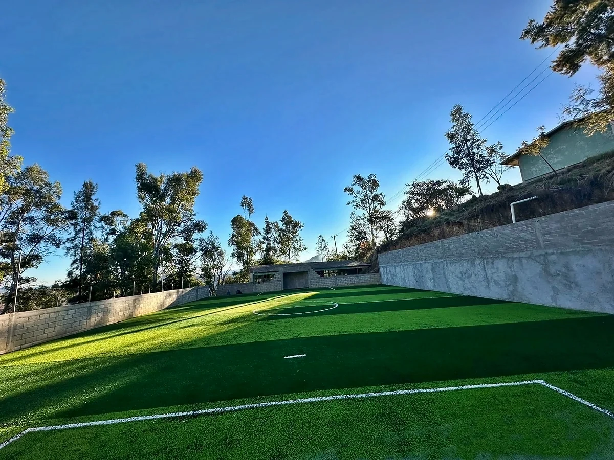 Cancha de fútbol 5 con pasto sintético en Sec. Téc. No. 122, Temalacatzingo, Guerrero: otra vista de la cancha