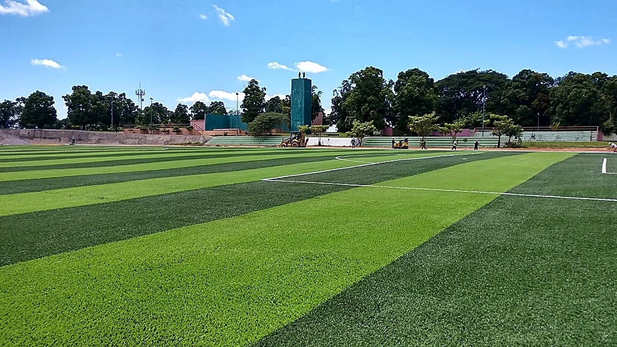 Cancha de fútbol soccer con pasto sintético en Unidad Deportiva de Ayutla, Ayutla de los Libres