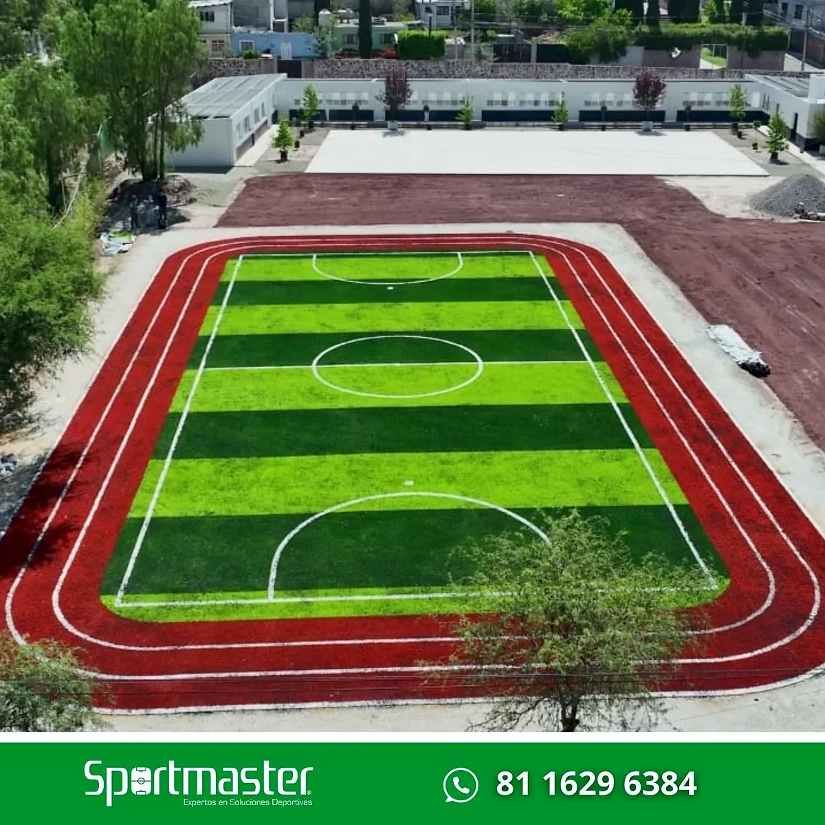 Cancha de fútbol 5 con pasto sintético en Colegio Jean Piaget, Actopan, Hidalgo: líneas insertadas en el pasto sintético