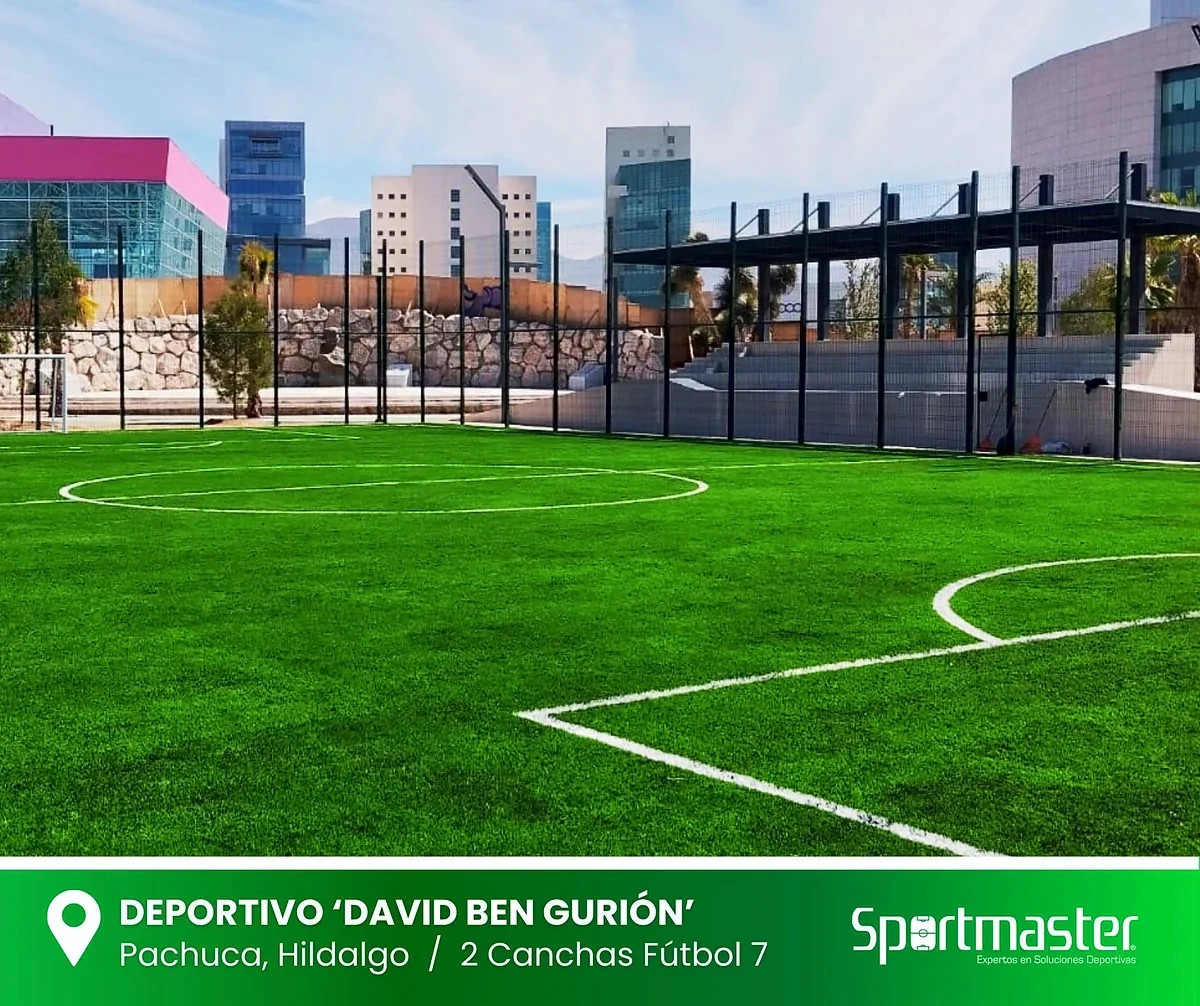 Cancha de fútbol 7 con pasto sintético en Deportivo David Ben Gurión, Pachuca