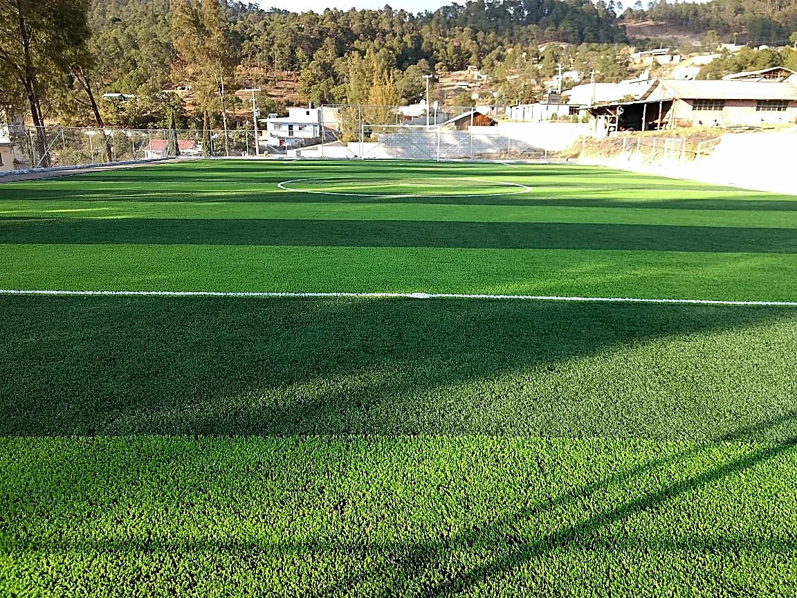Detalle del pasto sintético de la cancha de fútbol 7 en San Miguel el Grande, Oaxaca