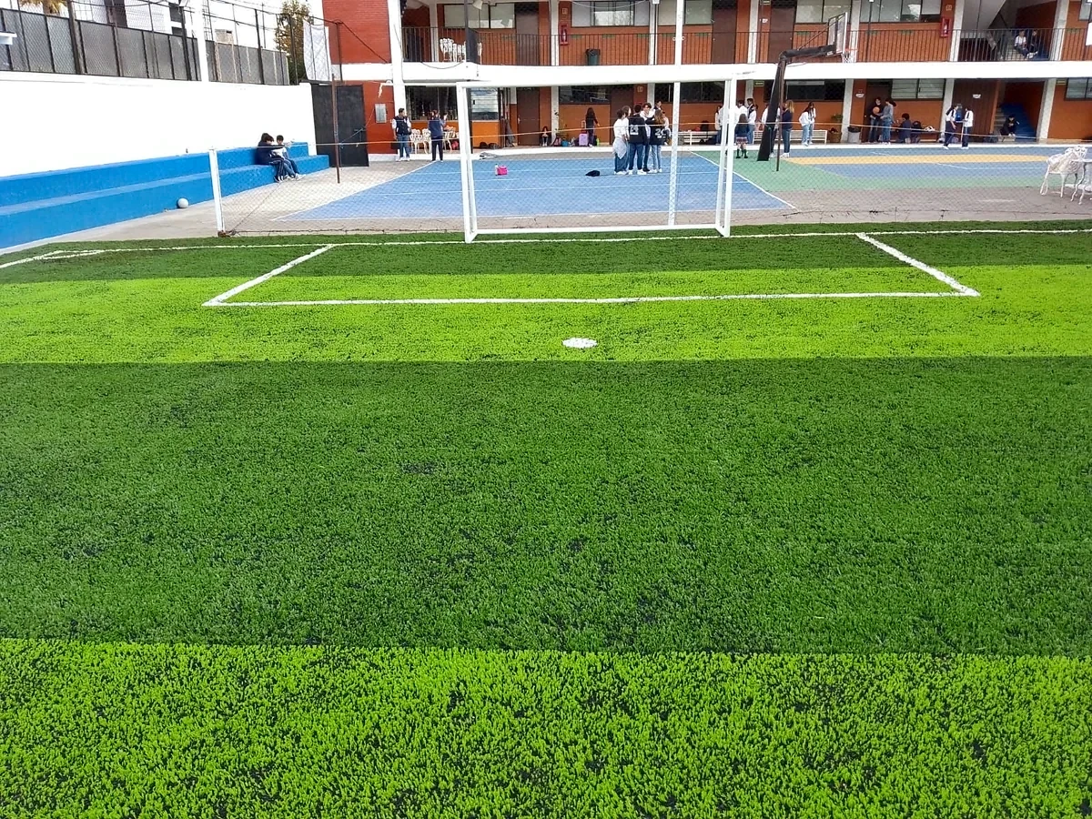 Cancha de fútbol 5 con pasto sintético en Puebla, Puebla: vista de la cancha y su entorno