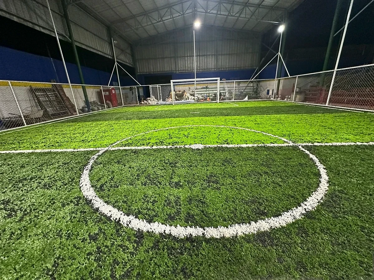 Cancha de fútbol 5 con pasto sintético en Escuela Secundaria Graciano Sánchez Romo, Soledad de Graciano Sánchez, San Luis Potosí: pasto sintético deportivo recién cepillado