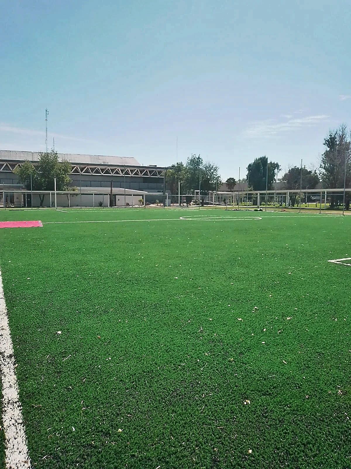 Cancha de fútbol 7 con pasto sintético en Empresa CUMMINS, San Luis Potosí, San Luis Potosí: pasto sintético deportivo recién cepillado