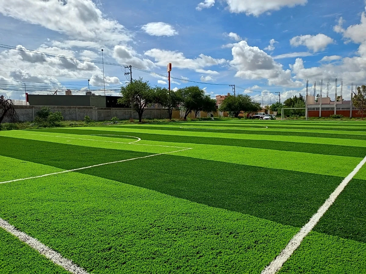 Cancha de fútbol 7 con pasto sintético en Escuela Secundaria Técnica No. 90, San Luis Potosí