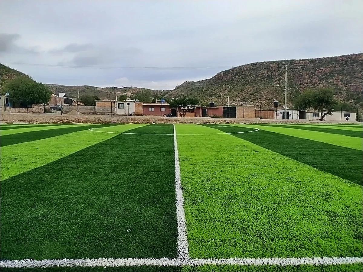 Cancha de fútbol soccer con pasto sintético en Cancha Escalerillas, San Luis Potosí, San Luis Potosí: pasto sintético deportivo recién cepillado