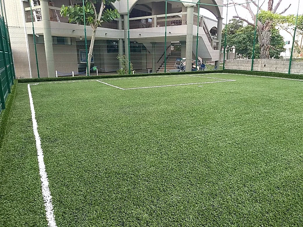 Detalle del pasto sintético de la cancha de fútbol 5 en Ciudad Madero, Tamaulipas