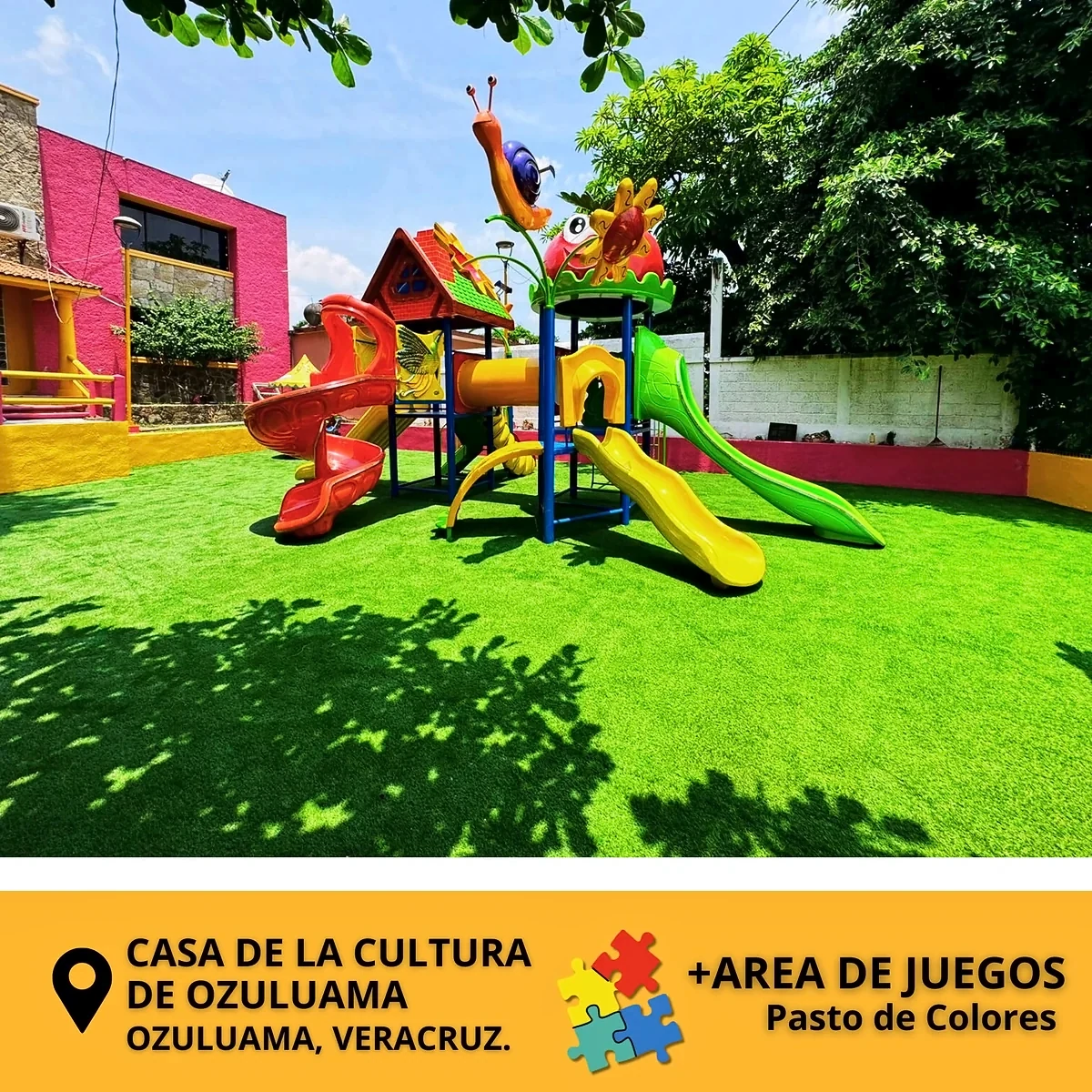 Área verde con pasto sintético con pasto sintético en Casa de la Cultura de Ozuluama